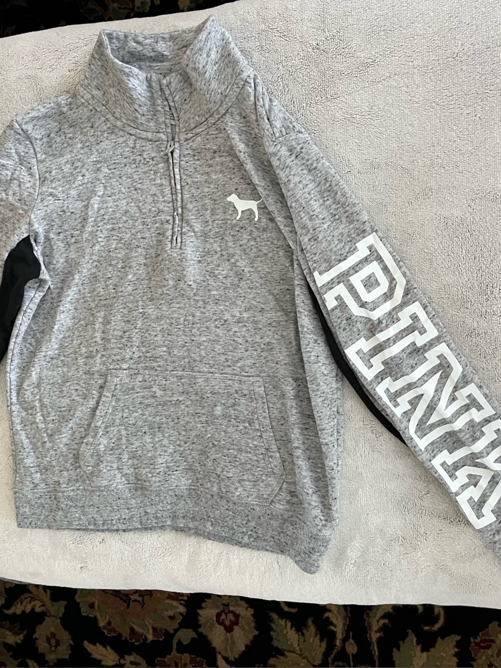 PINK Victoria's Secret Heather Gray Half-Zip Pullover with Sleeve Logo